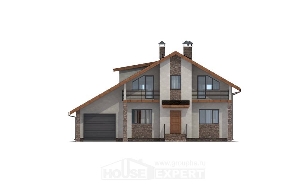 180-008-Л Проект двухэтажного дома мансардой и гаражом, простой домик из арболита Петропавловск, House Expert