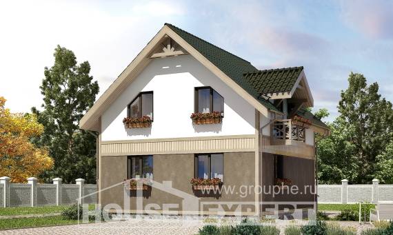 105-001-Л Проект двухэтажного дома с мансардным этажом, бюджетный домик из пеноблока Кызылорда, House Expert
