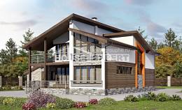 240-004-П Проект двухэтажного дома с мансардным этажом, гараж, средний домик из блока Костанай, House Expert