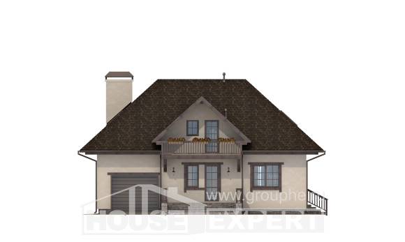 200-001-Л Проект двухэтажного дома с мансардой, гараж, красивый коттедж из бризолита, Караганда