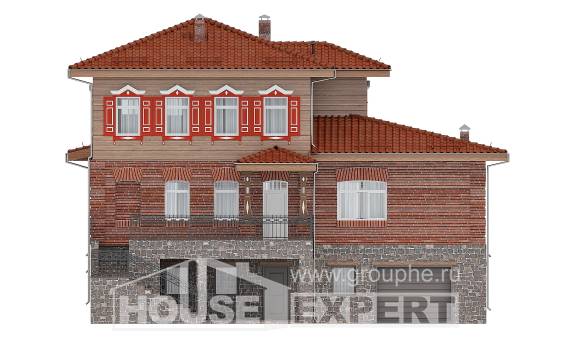 380-002-Л Проект трехэтажного дома и гаражом, современный домик из кирпича Уральск, House Expert
