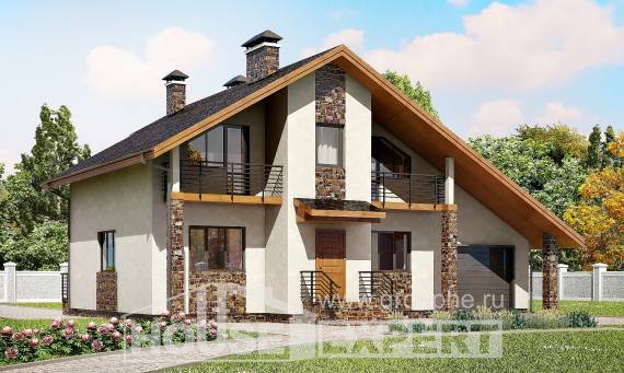 180-008-П Проект двухэтажного дома с мансардой, гараж, уютный домик из твинблока Темиртау, House Expert