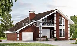 180-001-Л Проект двухэтажного дома с мансардным этажом и гаражом, экономичный дом из бризолита, Рудный