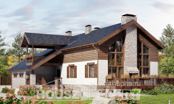 240-002-Л Проект двухэтажного дома с мансардой и гаражом, классический домик из теплоблока Семей, House Expert