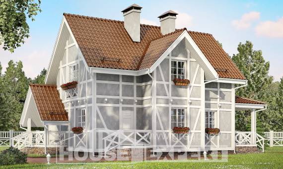 160-003-Л Проект двухэтажного дома с мансардным этажом, экономичный коттедж из бризолита, Шымкент