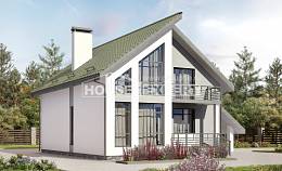 170-009-Л Проект двухэтажного дома мансардой и гаражом, бюджетный домик из твинблока, Семей