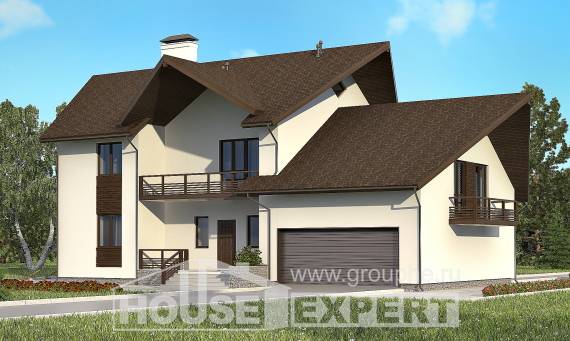 300-002-П Проект двухэтажного дома мансардой и гаражом, классический загородный дом из арболита, Талдыкорган