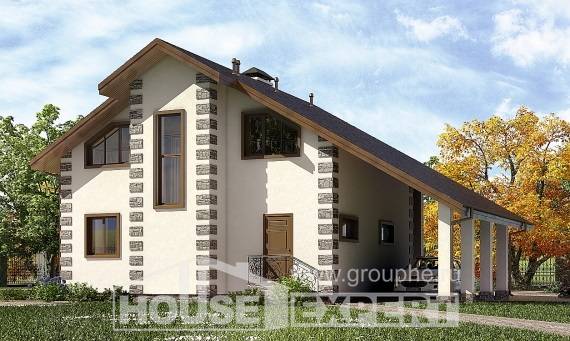 150-003-Л Проект двухэтажного дома с мансардным этажом, гараж, красивый коттедж из бревен Костанай, House Expert