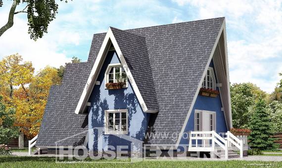 100-002-П Проект двухэтажного дома с мансардным этажом, компактный загородный дом из бревен Актау, House Expert