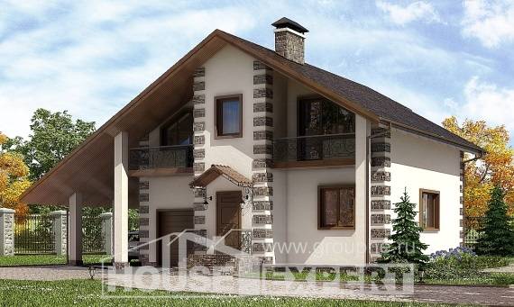 150-003-Л Проект двухэтажного дома мансардой и гаражом, бюджетный домик из дерева Петропавловск, House Expert
