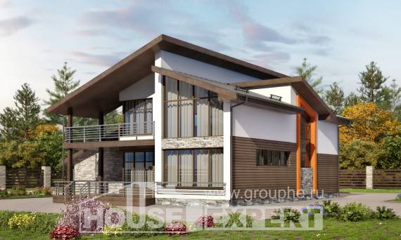 200-010-П Проект двухэтажного дома с мансардным этажом и гаражом, классический загородный дом из поризованных блоков, Шымкент