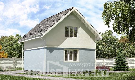 095-002-П Проект двухэтажного дома с мансардой, недорогой домик из газобетона Тараз, House Expert