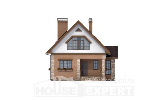 140-002-П Проект двухэтажного дома с мансардой, компактный коттедж из теплоблока, Шымкент