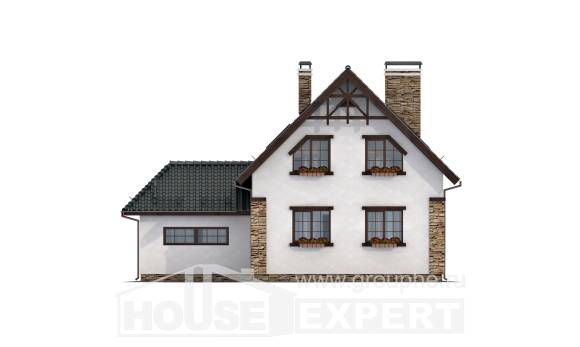 160-005-П Проект двухэтажного дома и гаражом, недорогой коттедж из керамзитобетонных блоков, House Expert
