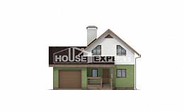 120-002-П Проект двухэтажного дома с мансардой и гаражом, небольшой коттедж из теплоблока, Рудный