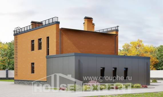 260-002-Л Проект двухэтажного дома и гаражом, огромный домик из газосиликатных блоков Темиртау, House Expert