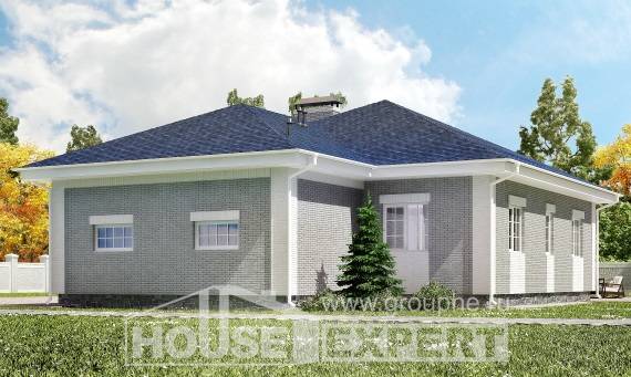 130-002-П Проект одноэтажного дома, гараж, небольшой коттедж из пеноблока Астана, House Expert