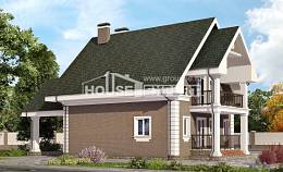 140-003-П Проект двухэтажного дома с мансардой, гараж, бюджетный домик из поризованных блоков, Атырау
