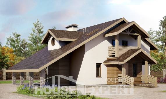 155-010-Л Проект двухэтажного дома с мансардным этажом и гаражом, небольшой загородный дом из пеноблока, Темиртау