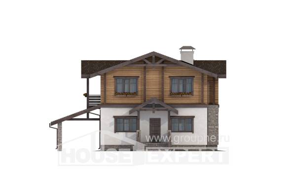 170-004-Л Проект двухэтажного дома с мансардным этажом и гаражом, компактный загородный дом из поризованных блоков из дерева, Туркестан