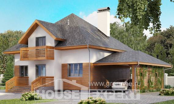 155-004-П Проект двухэтажного дома с мансардой и гаражом, скромный загородный дом из блока, Актау