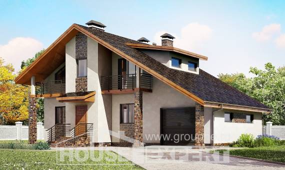 180-008-П Проект двухэтажного дома мансардный этаж, гараж, уютный домик из блока, Туркестан