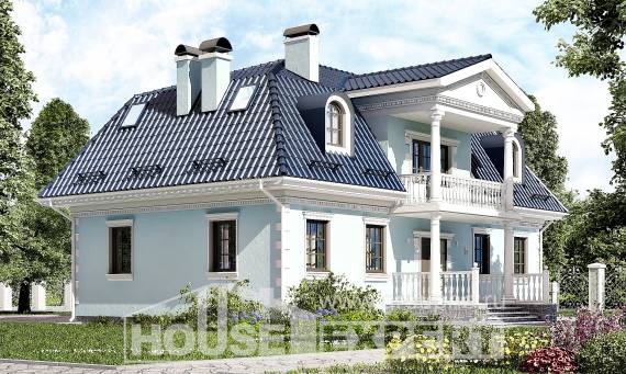 210-004-Л Проект двухэтажного дома с мансардой, классический домик из бризолита, Петропавловск