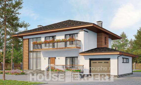 305-001-П Проект двухэтажного дома, гараж, классический загородный дом из твинблока Талдыкорган, House Expert