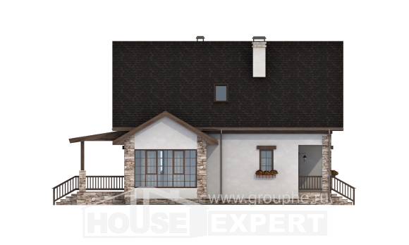 140-002-Л Проект двухэтажного дома с мансардным этажом, компактный дом из теплоблока, Рудный