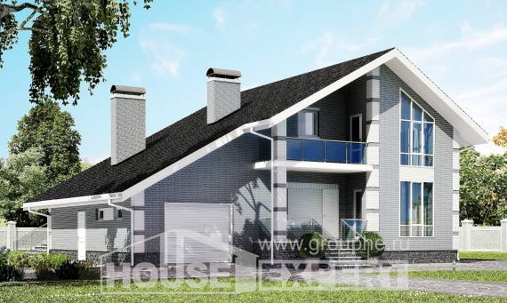 190-006-Л Проект двухэтажного дома с мансардой, гараж, современный коттедж из газосиликатных блоков, Атырау