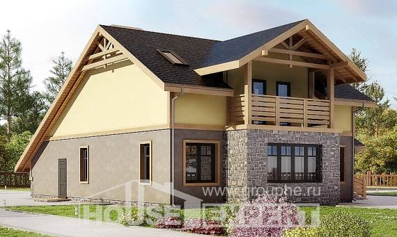 180-011-П Проект двухэтажного дома с мансардой, гараж, классический загородный дом из газобетона, Павлодар