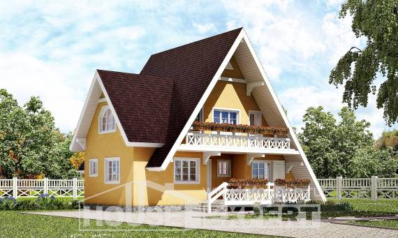 155-008-П Проект двухэтажного дома мансардой, небольшой домик из бревен Петропавловск, House Expert
