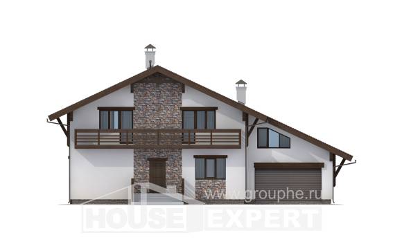 280-001-П Проект двухэтажного дома мансардный этаж, гараж, уютный коттедж из кирпича Шымкент, House Expert