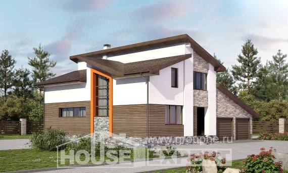 240-004-П Проект двухэтажного дома мансардой и гаражом, современный домик из арболита Туркестан, House Expert