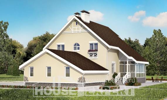275-001-Л Проект двухэтажного дома с мансардой, гараж, уютный загородный дом из кирпича, Актобе