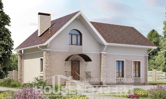 150-012-Л Проект двухэтажного дома с мансардным этажом, скромный загородный дом из пеноблока Астана, House Expert
