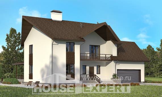 300-002-П Проект двухэтажного дома мансардой и гаражом, огромный коттедж из теплоблока Талдыкорган, House Expert