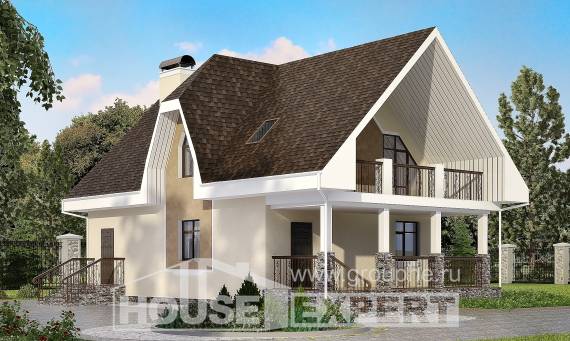 125-001-Л Проект двухэтажного дома с мансардным этажом, бюджетный домик из бризолита, Актау