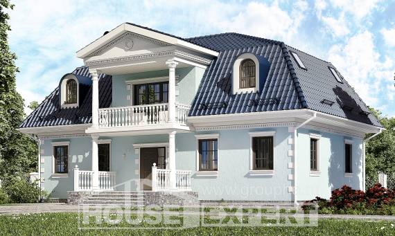 210-004-Л Проект двухэтажного дома с мансардой, красивый коттедж из керамзитобетонных блоков Кокшетау, House Expert