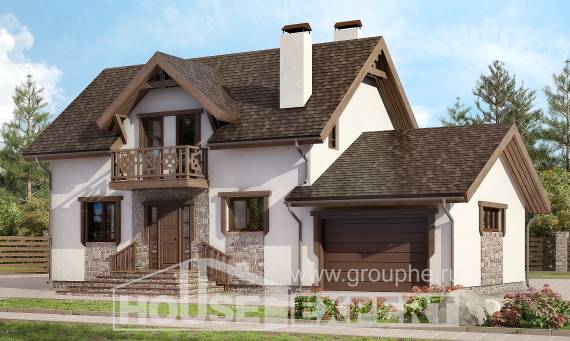 180-013-П Проект двухэтажного дома с мансардой и гаражом, современный загородный дом из арболита, Актобе