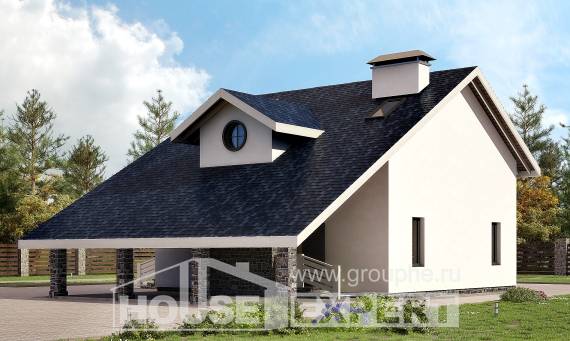 155-010-П Проект двухэтажного дома с мансардой, гараж, бюджетный домик из теплоблока Атырау, House Expert