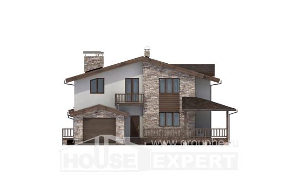 220-001-П Проект двухэтажного дома с мансардой и гаражом, современный коттедж из пеноблока, Актау
