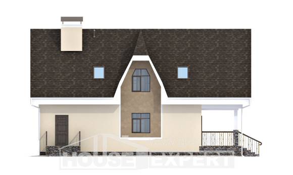 125-001-Л Проект двухэтажного дома с мансардным этажом, небольшой загородный дом из поризованных блоков Караганда, House Expert