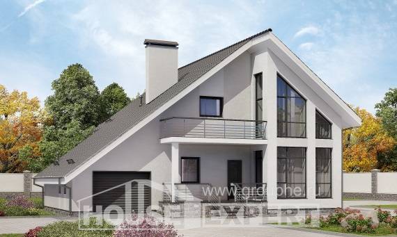 200-007-Л Проект двухэтажного дома с мансардой, гараж, простой дом из бризолита, Темиртау