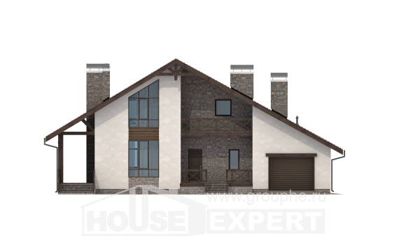 265-001-П Проект двухэтажного дома с мансардой и гаражом, огромный домик из теплоблока, Актау