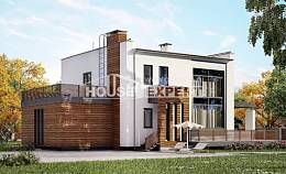 220-003-П Проект двухэтажного дома и гаражом, простой коттедж из бризолита Экибастуз, House Expert