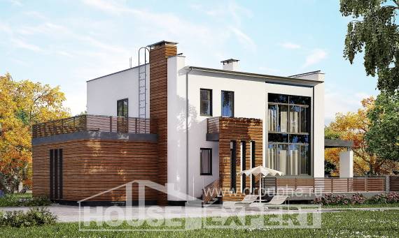 220-003-П Проект двухэтажного дома и гаражом, средний дом из пеноблока, Павлодар