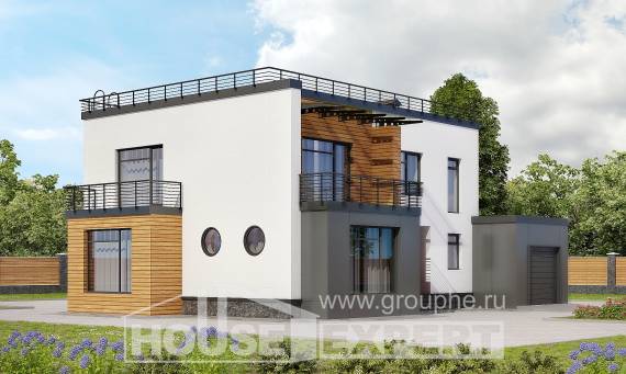 260-002-П Проект двухэтажного дома и гаражом, уютный дом из газосиликатных блоков Экибастуз, House Expert