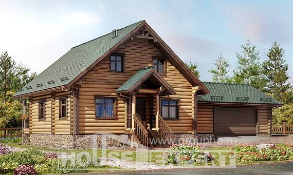 270-002-П Проект двухэтажного дома мансардный этаж, гараж, большой домик из бревен, Петропавловск