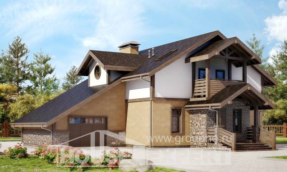 180-011-Л Проект двухэтажного дома с мансардой, гараж, классический загородный дом из поризованных блоков, House Expert
